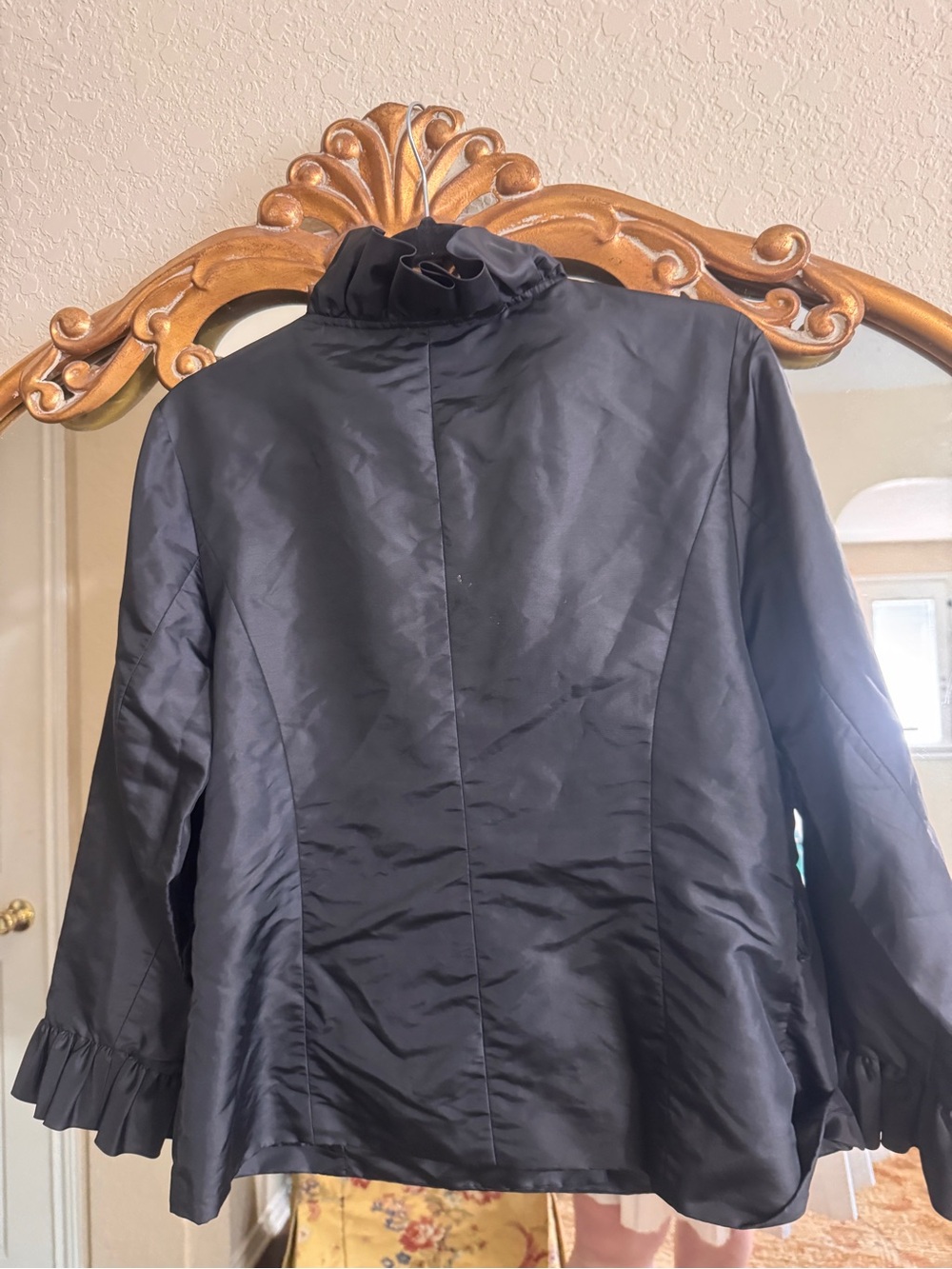 Calvin Klein Black Ruffled Blouse with Stand Collar size Medium - Picture 3 of 4